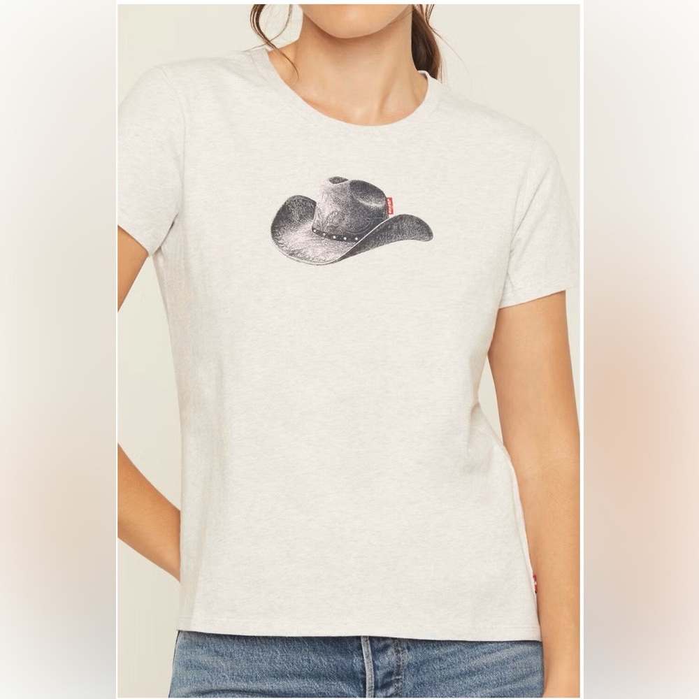 Levi’s Heather Grey Tee with Black Cowboy Hat Graphic- Size Small